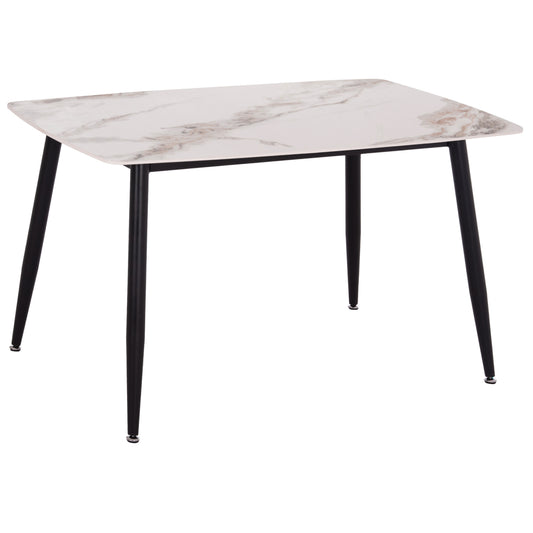 Dining Table Raven Hm9854.04 Ceramic Top In Calacatta Marble Scheme-black Metal Legs 120x70x73hcm.