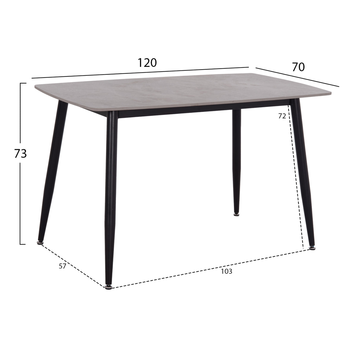 Dining Table Raven Ceramic Top In Grey Marble-black Metal Legs 120x70xH73hcm