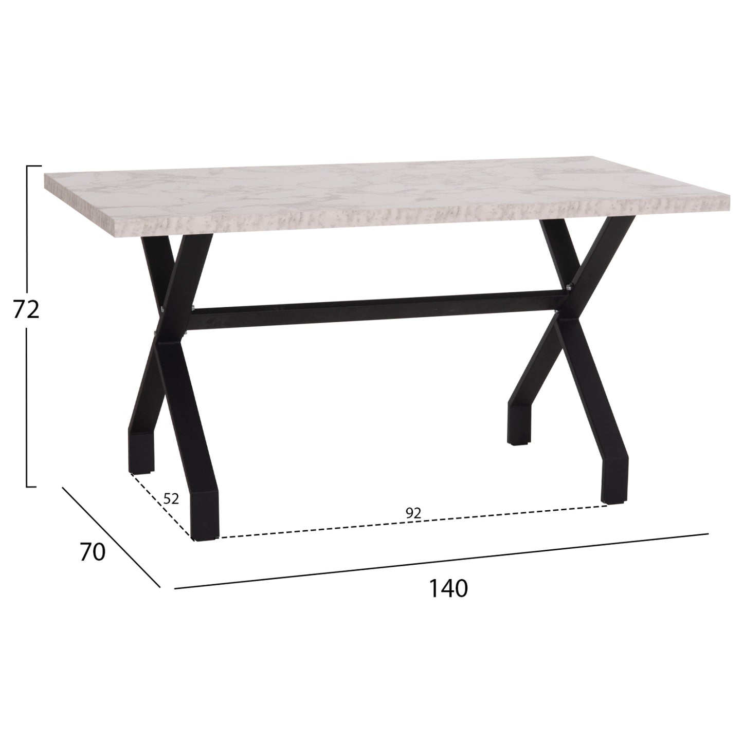 Kitchen Table Lana Hm18221.01 Melamine In White Marble Look-black Metal Legs 140x70x72hcm.