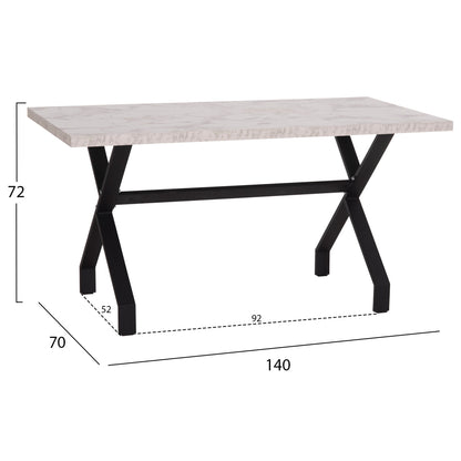 Kitchen Table Lana Hm18221.01 Melamine In White Marble Look-black Metal Legs 140x70x72hcm.