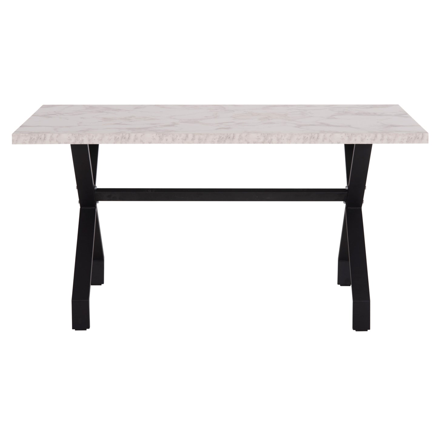 Kitchen Table Lana Hm18221.01 Melamine In White Marble Look-black Metal Legs 140x70x72hcm.