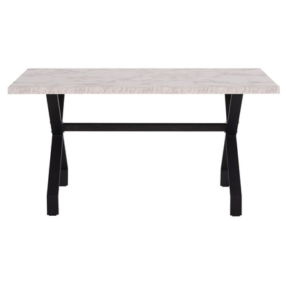 Kitchen Table Lana Hm18221.01 Melamine In White Marble Look-black Metal Legs 140x70x72hcm.