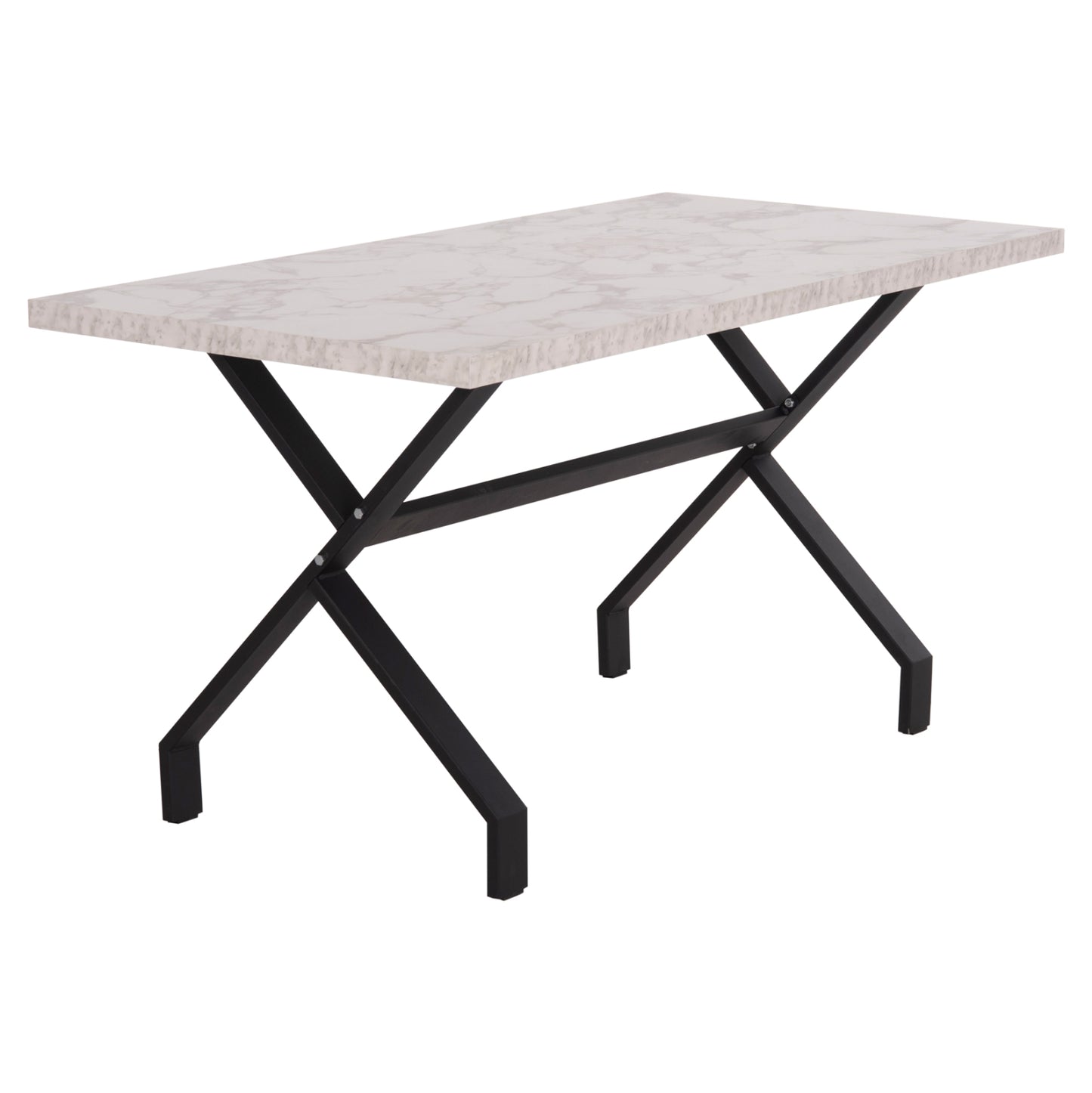 Kitchen Table Lana Hm18221.01 Melamine In White Marble Look-black Metal Legs 140x70x72hcm.