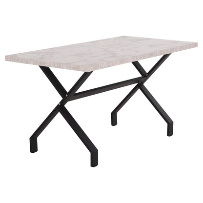 Kitchen Table Lana Hm18221.01 Melamine In White Marble Look-black Metal Legs 140x70x72hcm.