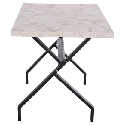 Kitchen Table Lana Hm18221.01 Melamine In White Marble Look-black Metal Legs 140x70x72hcm.