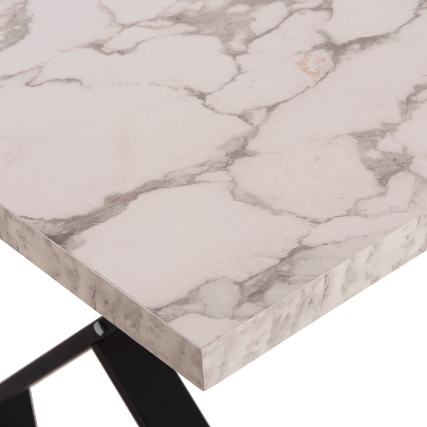 Kitchen Table Lana Hm18221.01 Melamine In White Marble Look-black Metal Legs 140x70x72hcm.