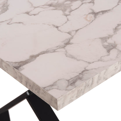 Kitchen Table Lana Hm18221.01 Melamine In White Marble Look-black Metal Legs 140x70x72hcm.