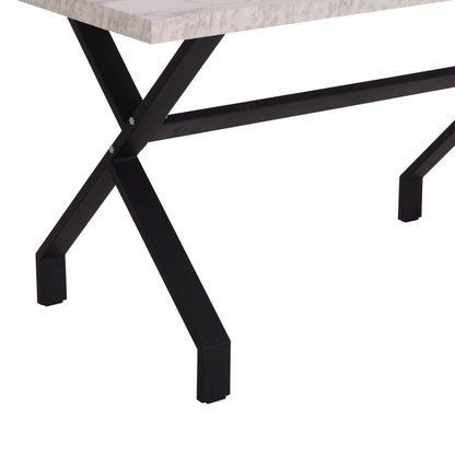 Kitchen Table Lana Hm18221.01 Melamine In White Marble Look-black Metal Legs 140x70x72hcm.