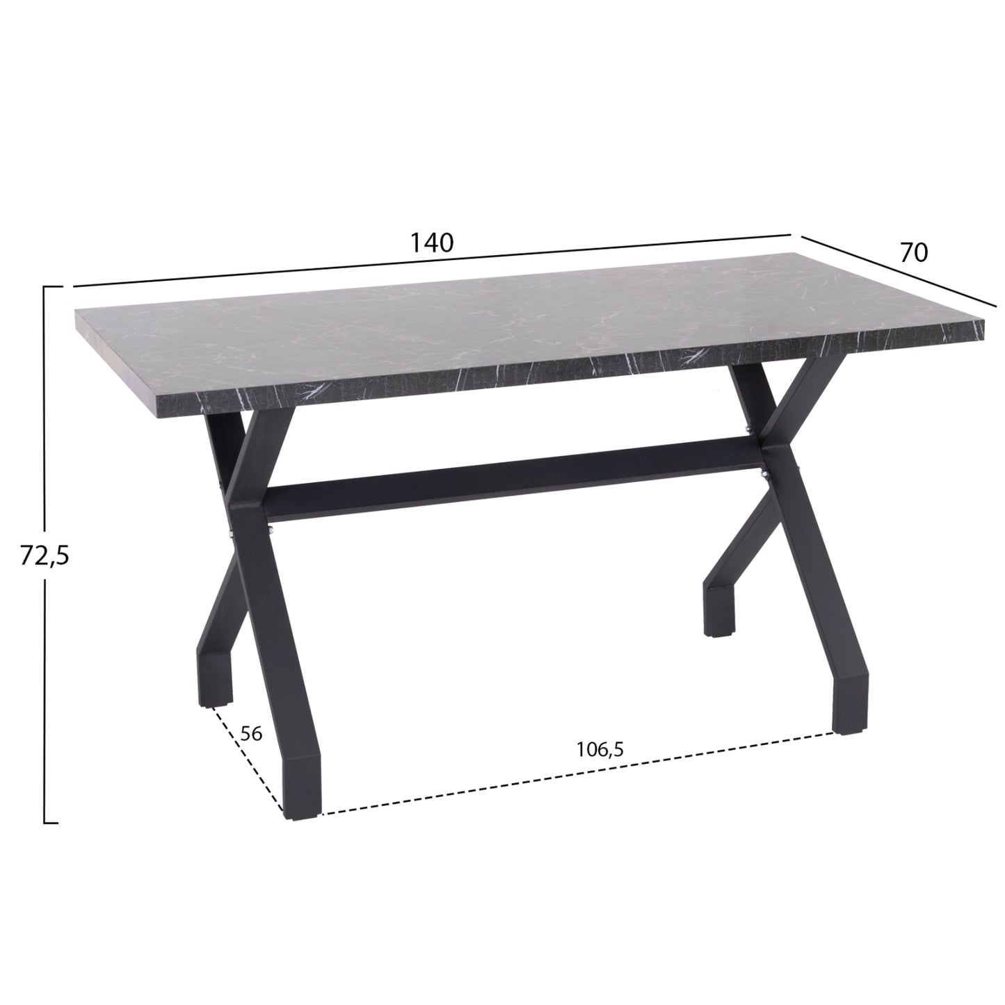Kitchen Table Lana Hm18221.02 Melamine In Black Marble Look-black Metal Legs 140x70x72.5hcm.