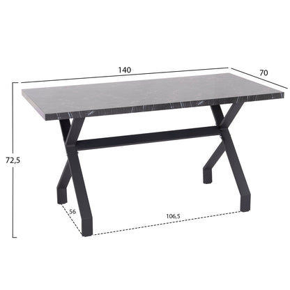 Kitchen Table Lana Hm18221.02 Melamine In Black Marble Look-black Metal Legs 140x70x72.5hcm.
