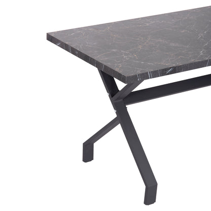 Kitchen Table Lana Hm18221.02 Melamine In Black Marble Look-black Metal Legs 140x70x72.5hcm.