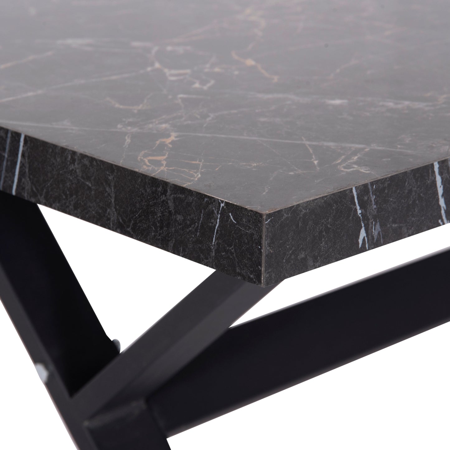 Kitchen Table Lana Hm18221.02 Melamine In Black Marble Look-black Metal Legs 140x70x72.5hcm.