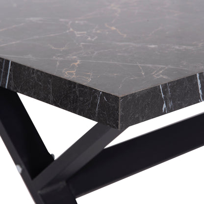 Kitchen Table Lana Hm18221.02 Melamine In Black Marble Look-black Metal Legs 140x70x72.5hcm.
