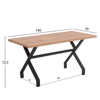 Kitchen Table Lana Hm18221.04 Melamine In Natural Wood Color-black Metal Legs 140x70x72.5hcm.