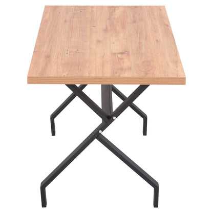 Kitchen Table Lana Hm18221.04 Melamine In Natural Wood Color-black Metal Legs 140x70x72.5hcm.