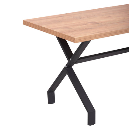 Kitchen Table Lana Hm18221.04 Melamine In Natural Wood Color-black Metal Legs 140x70x72.5hcm.