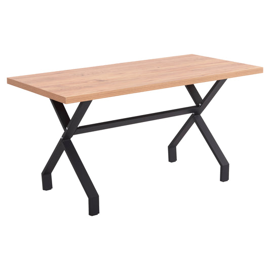 Kitchen Table Lana Hm18221.04 Melamine In Natural Wood Color-black Metal Legs 140x70x72.5hcm.