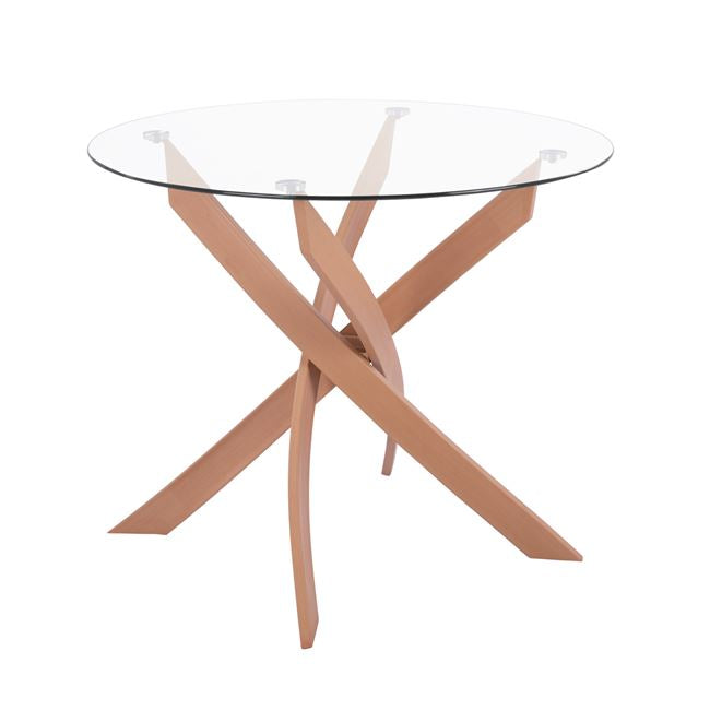 Dining Table Round Jafaru Metallic Natural-tempered Glass Φ90x75hcm Hm8499.02