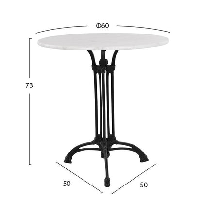 Table With 3 Legs Base From Iron Hm5609 With Marble  Round 60x73cm