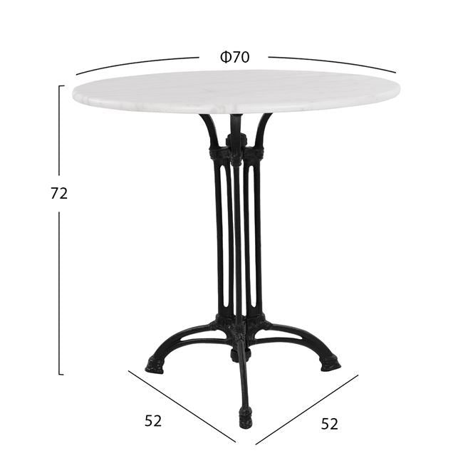 Table With 3 Legs Base From Cast Iron With Marble '70x74cm