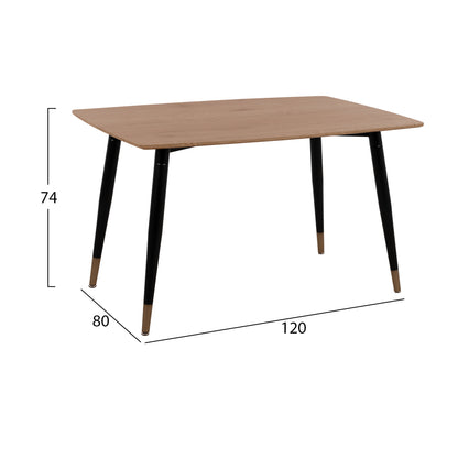 Kitchen Table Aliza Hm8553.01 Natural Color&black Metal Legs  120x80x75cm