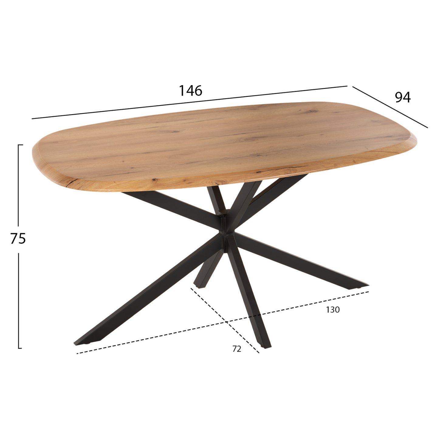 Dining Table Oval Rodden Hm11903.01 Werzalit Tabletop In Natural Wood Color-black Metal Base 146x94x75hcm.