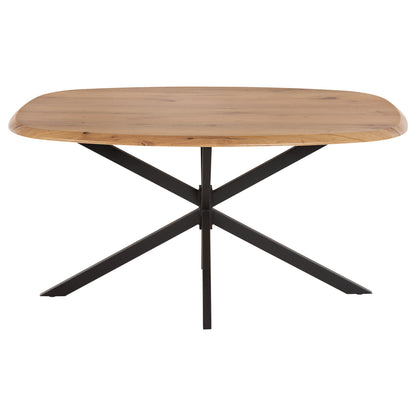 Dining Table Oval Rodden Hm11903.01 Werzalit Tabletop In Natural Wood Color-black Metal Base 146x94x75hcm.