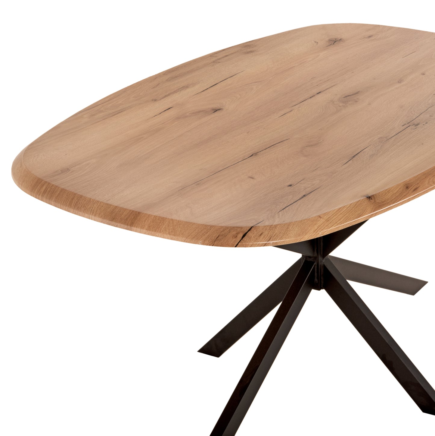 Dining Table Oval Rodden Hm11903.01 Werzalit Tabletop In Natural Wood Color-black Metal Base 146x94x75hcm.