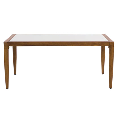 Aluminum Table Bamboo Look With Glass 100x58x46 Hm5551.01