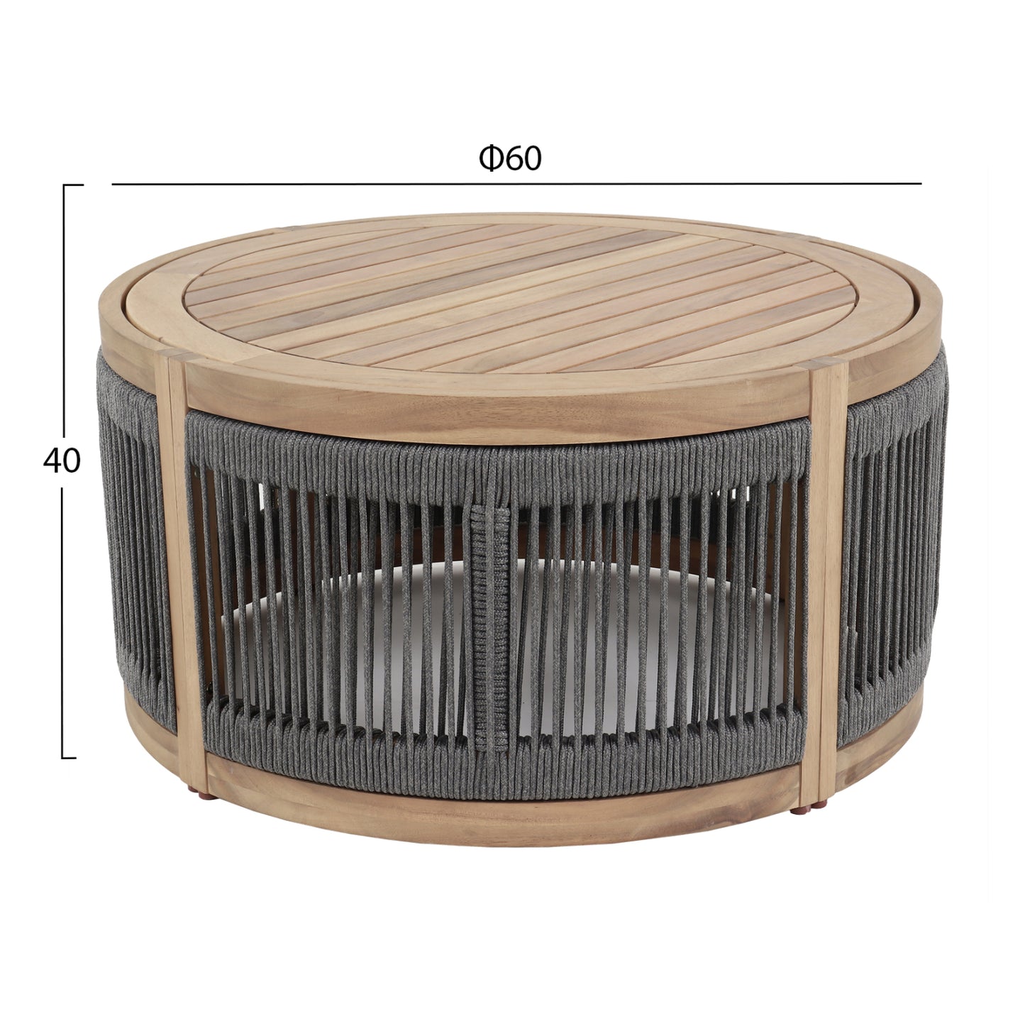 Outdoor Round Coffee Table Series Mormont Hm6262.02 Acacia Wood In Natural-grey Rope Φ60x40hcm.