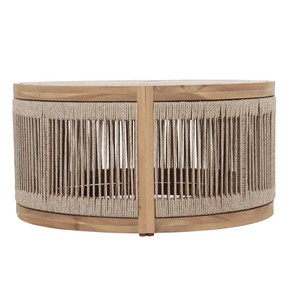 Outdoor Round Coffee Table Series Mormont Hm6262.01 Acacia Wood In Natural-beige Rope Φ60x40hcm