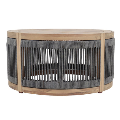 Outdoor Round Coffee Table Series Mormont Hm6262.02 Acacia Wood In Natural-grey Rope Φ60x40hcm.