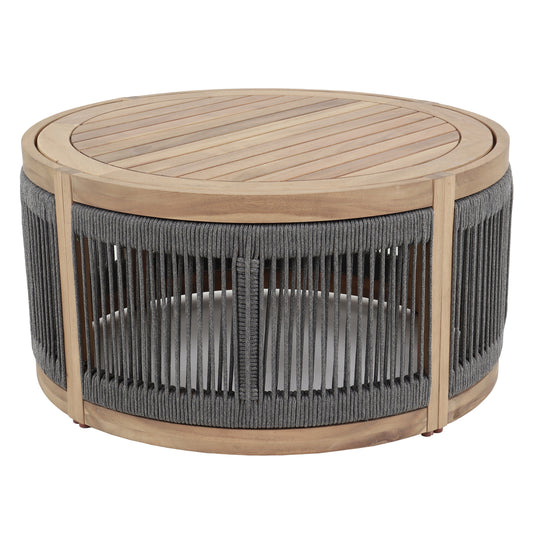 Outdoor Round Coffee Table Series Mormont Hm6262.02 Acacia Wood In Natural-grey Rope Φ60x40hcm.