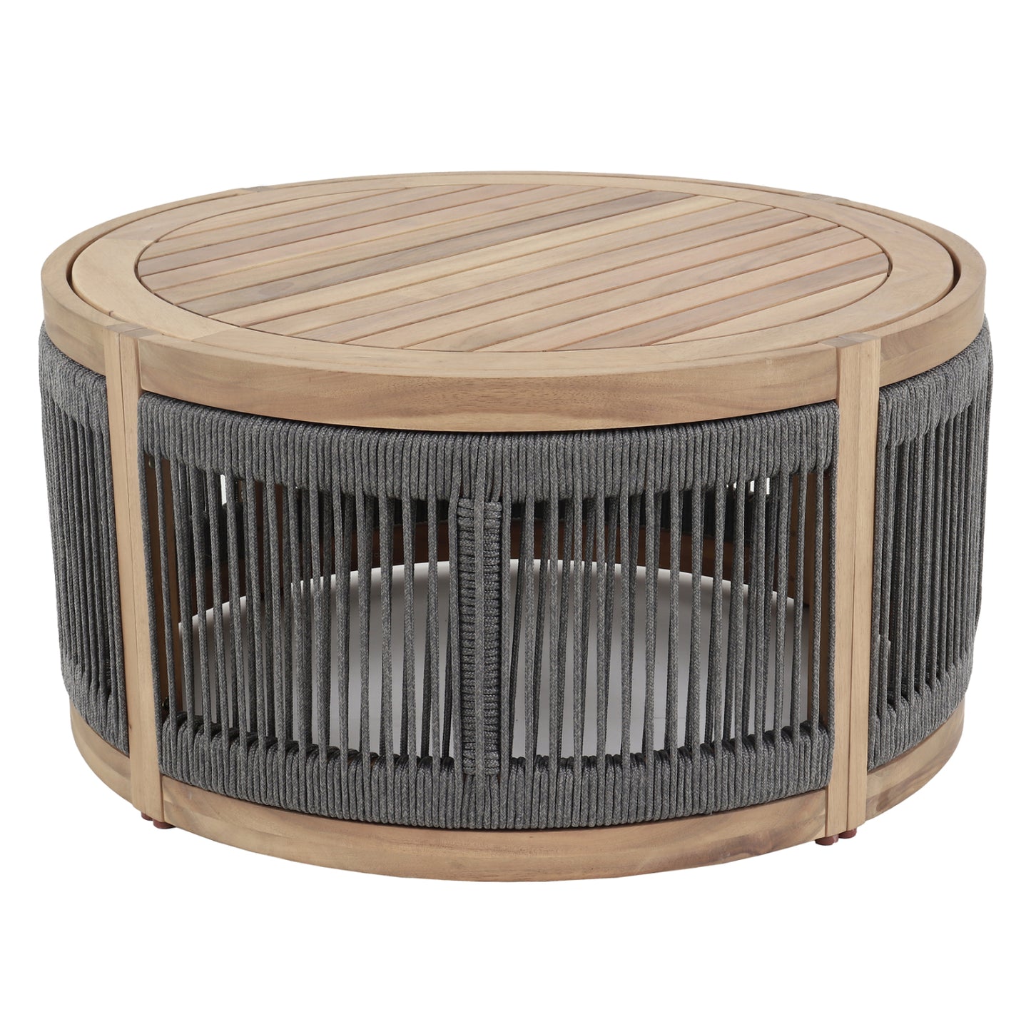 Outdoor Round Coffee Table Series Mormont Hm6262.02 Acacia Wood In Natural-grey Rope Φ60x40hcm.