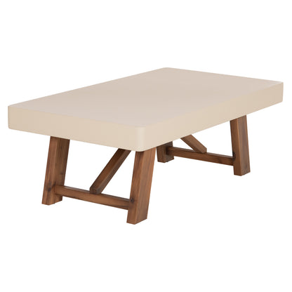 Outdoor Coffee Table Maeve Hm6595.02 Beige Fiber Cement Top--acacia Wood Legs 130x70x46hcm