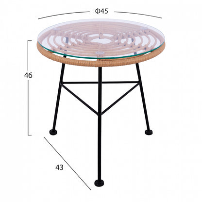 Metallic Table Allegra Hm5459 With Wicker In Beige Color And Glass