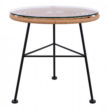 Metallic Table Allegra Hm5459 With Wicker In Beige Color And Glass