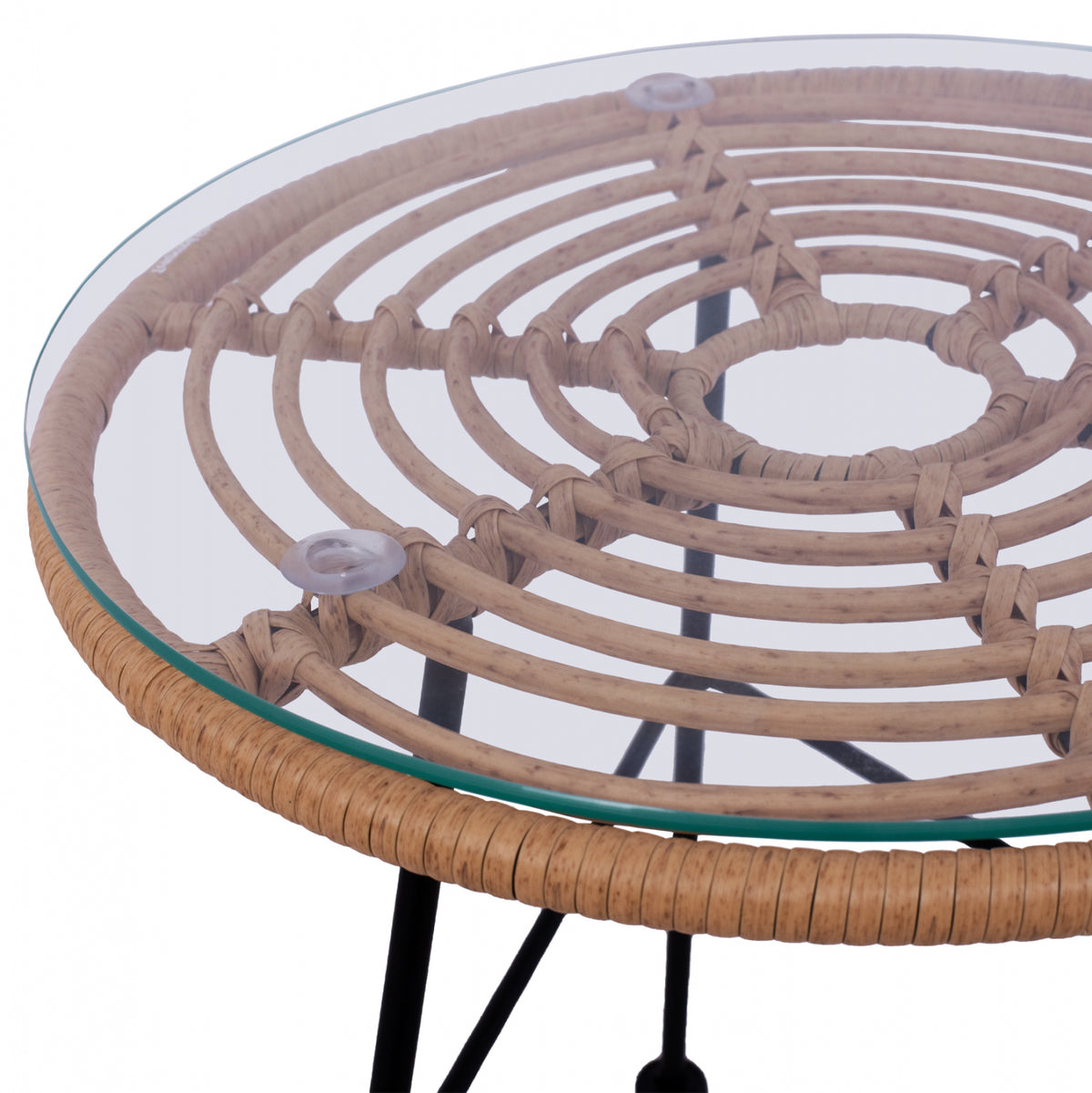Metallic Table Allegra Hm5459 With Wicker In Beige Color And Glass