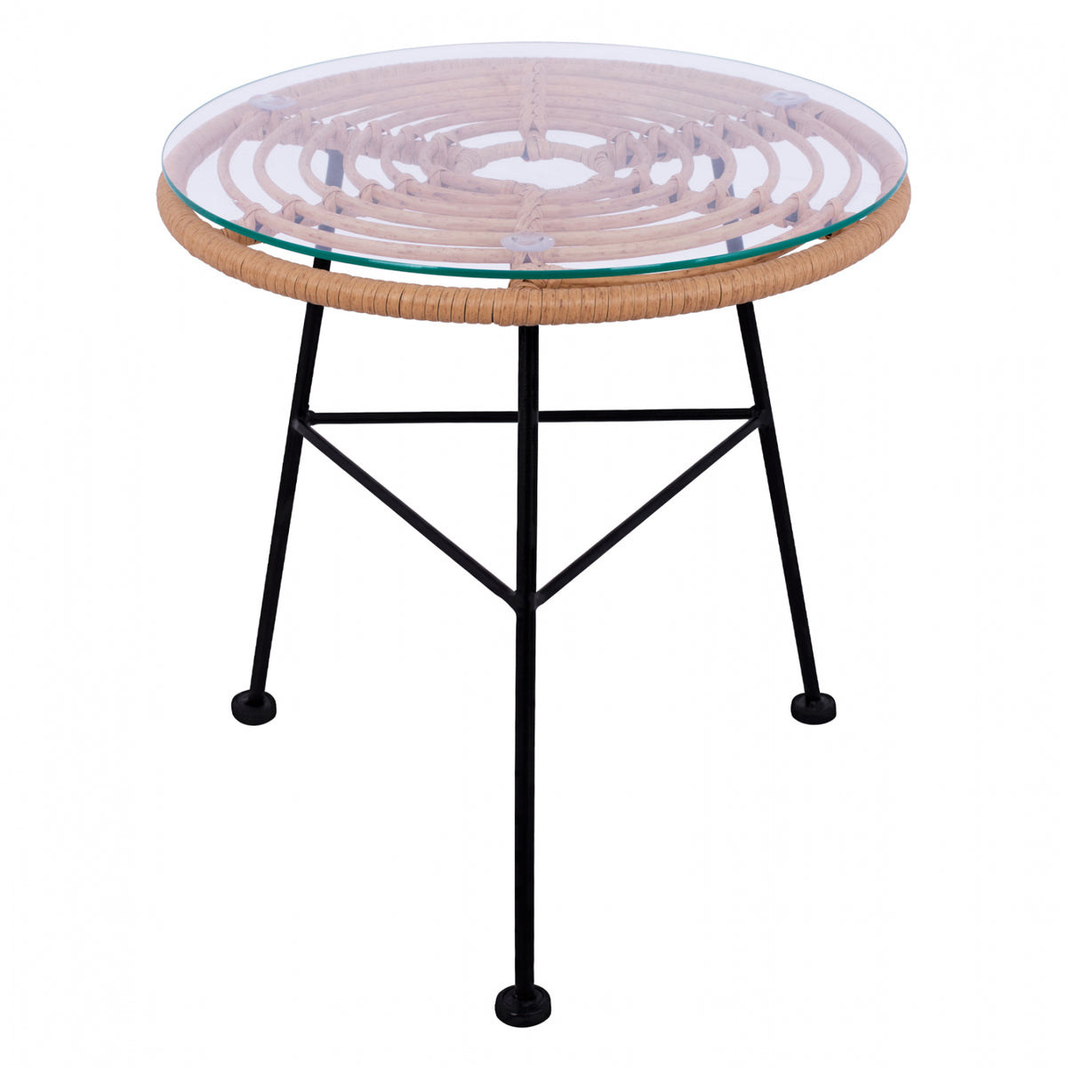 Metallic Table Allegra Hm5459 With Wicker In Beige Color And Glass