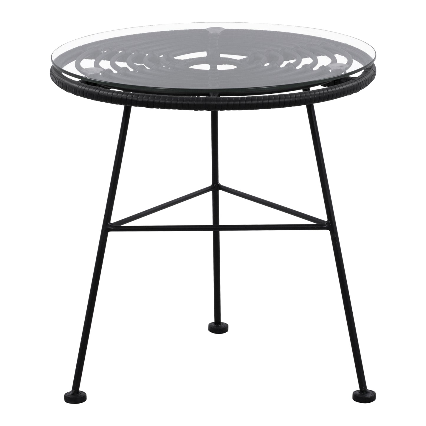 Metallic Table Allegra With Wicker In Black Color And Glass Hm5459.02 ''45x46cm
