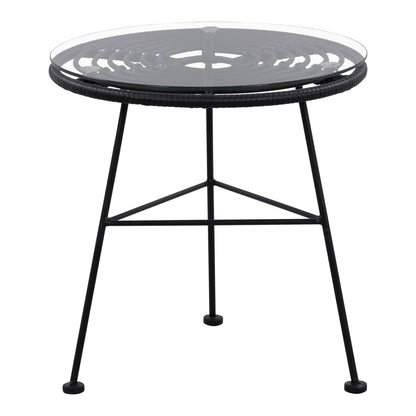 Metallic Table Allegra With Wicker In Black Color And Glass Hm5459.02 ''45x46cm