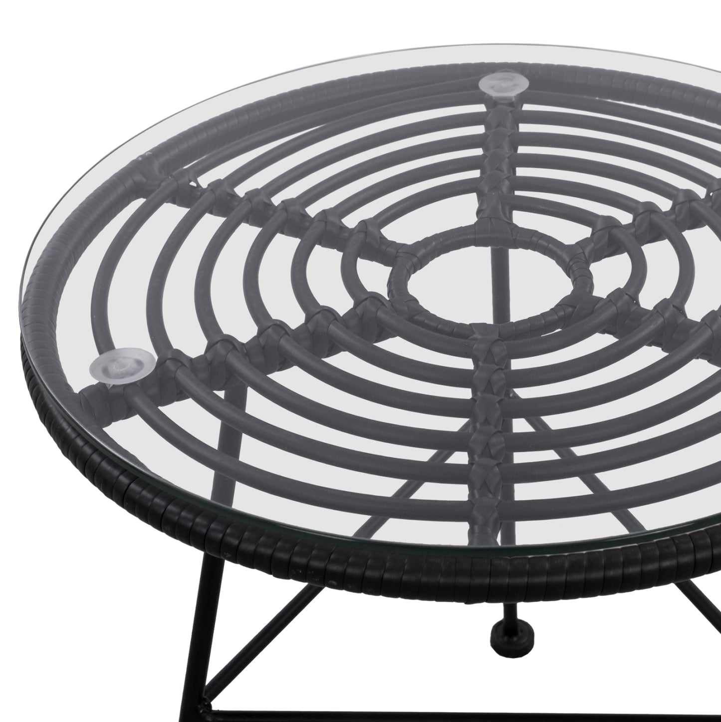 Metallic Table Allegra With Wicker In Black Color And Glass Hm5459.02 ''45x46cm