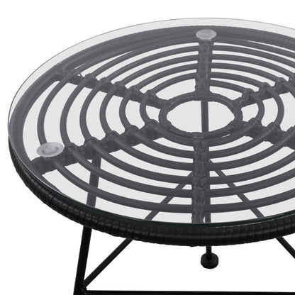 Metallic Table Allegra With Wicker In Black Color And Glass Hm5459.02 ''45x46cm