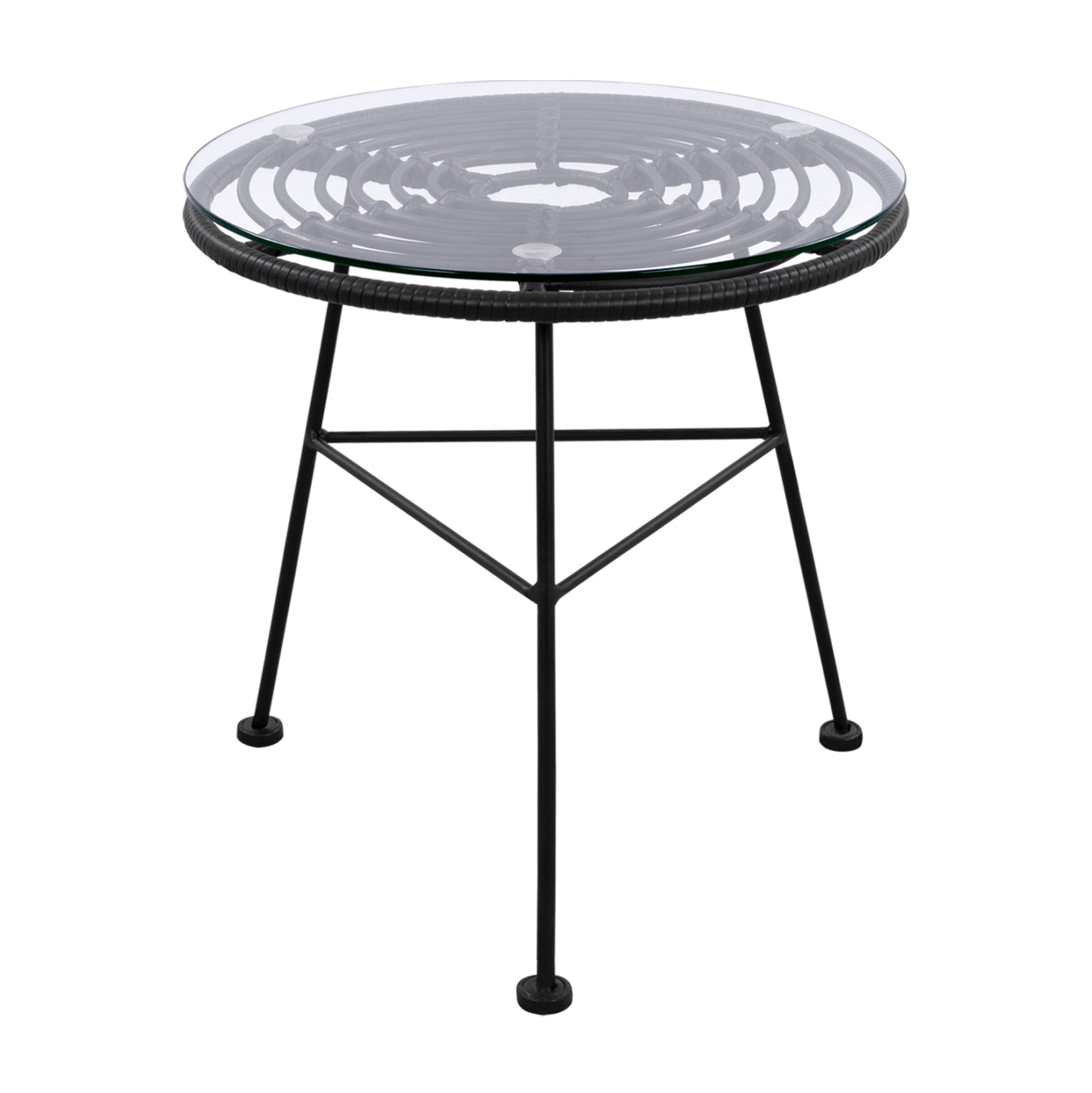 Metallic Table Allegra With Wicker In Black Color And Glass Hm5459.02 ''45x46cm