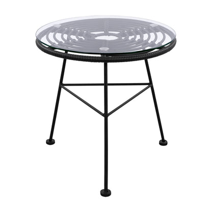 Metallic Table Allegra With Wicker In Black Color And Glass Hm5459.02 ''45x46cm