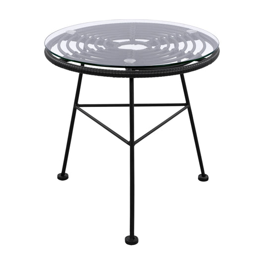 Metallic Table Allegra With Wicker In Black Color And Glass Hm5459.02 ''45x46cm
