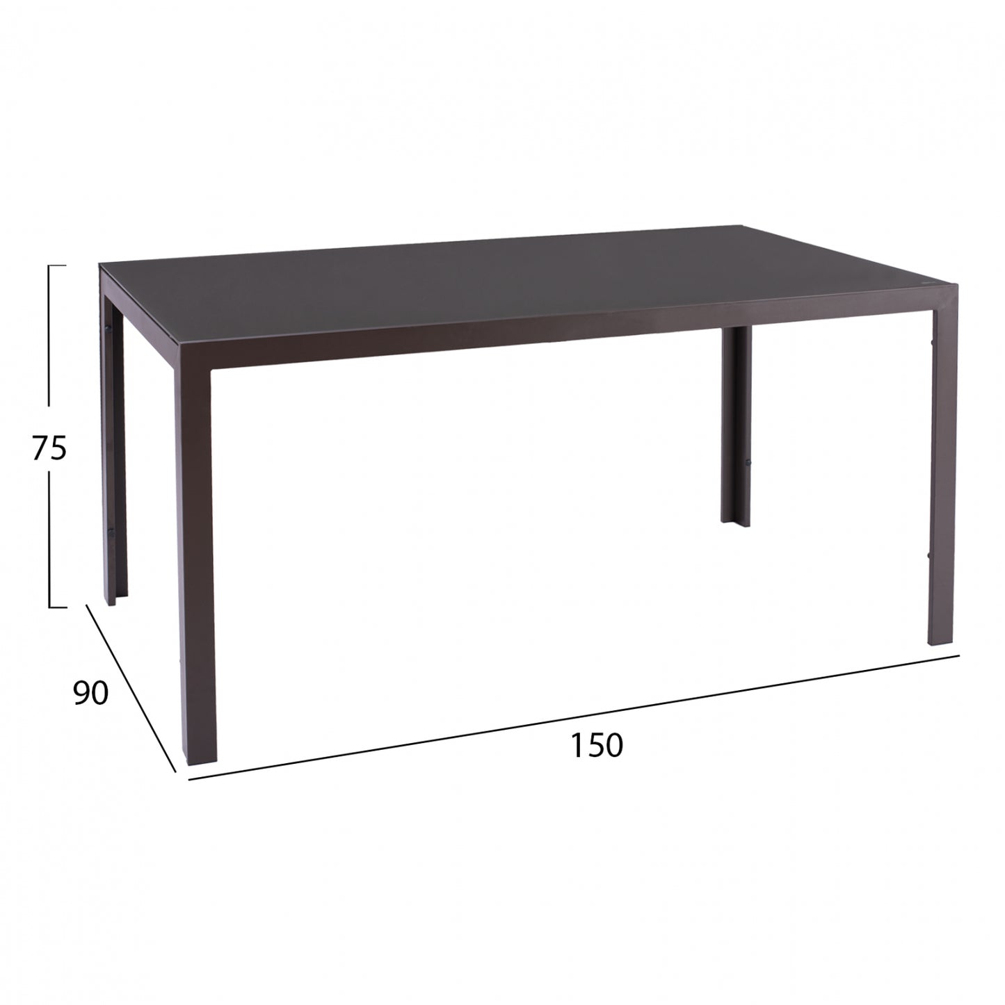 Metallic Table In Brown With Brown Glass 150x90x75cm Hm5767.02
