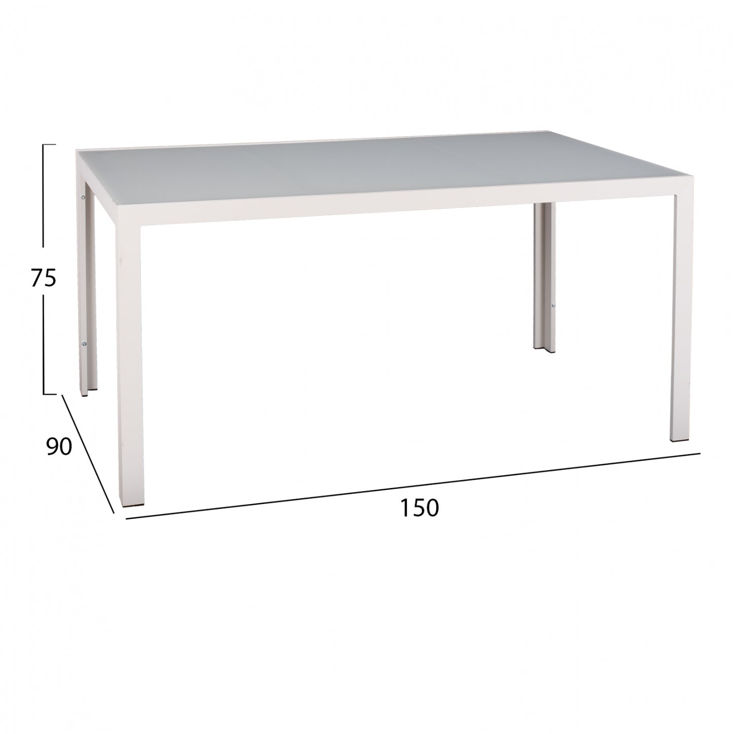 Metallic Table Ice White With Glass Hm5767.03 150x90Χ75cm.