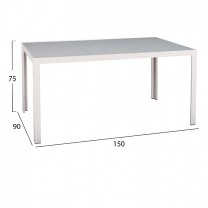Metallic Table Ice White With Glass Hm5767.03 150x90Χ75cm.