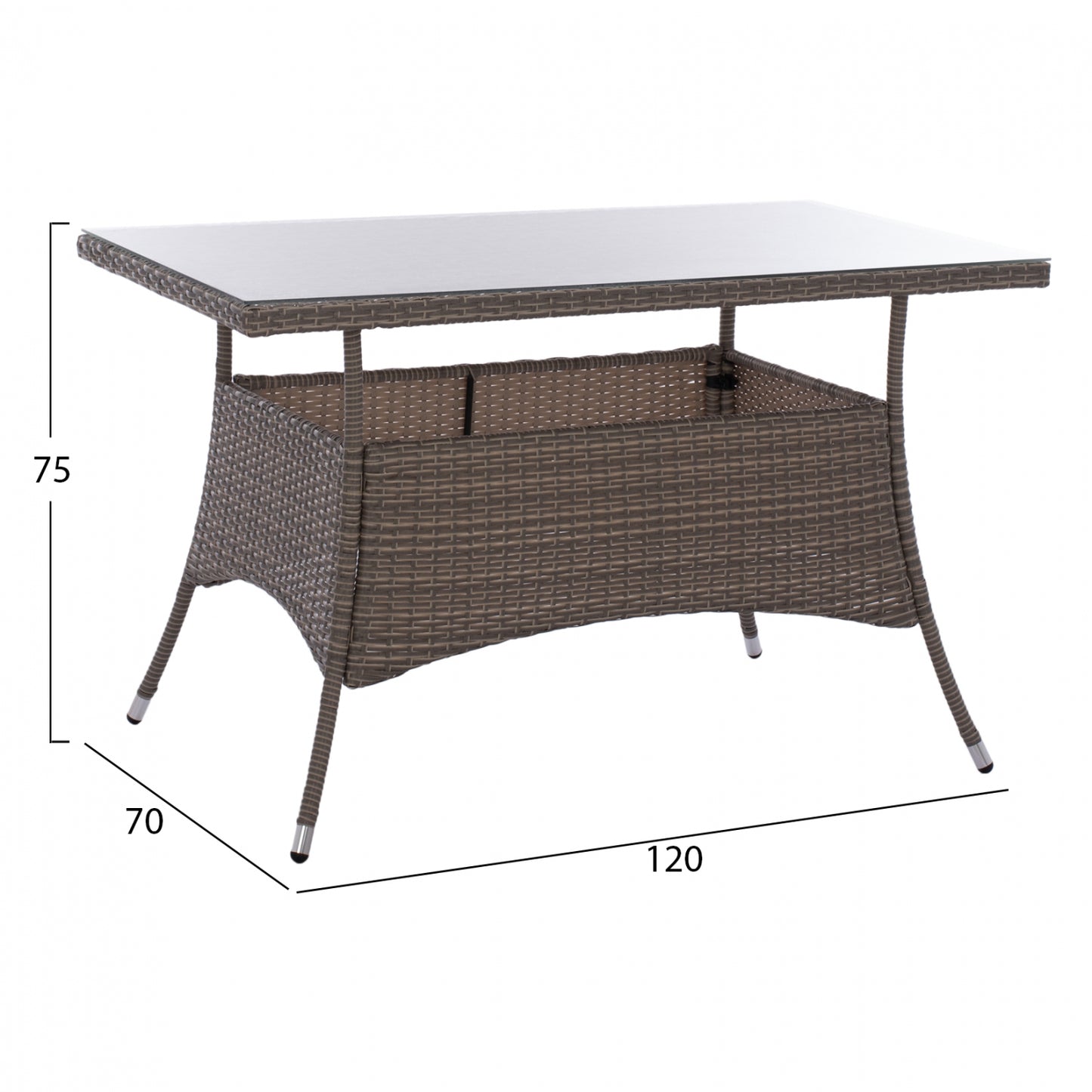 ΤΡΑΠΕΖΙ ΜΕΤΑΛΛΙΚΟ Military Rattan ΓΚΡΙ Hm5141.31 120x70x75Υ εκ.